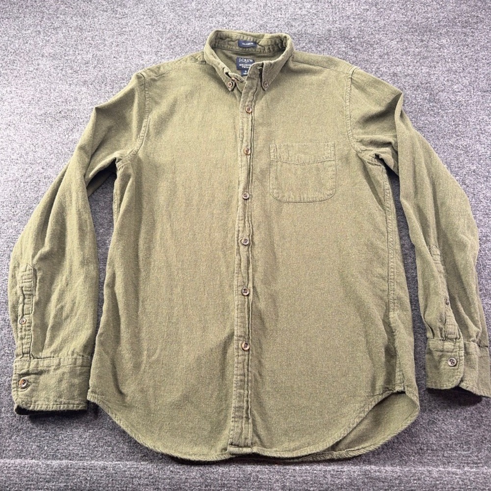 J.Crew Mens Brushed Twill Button Down Shirt Classic Fit Olive Green Small